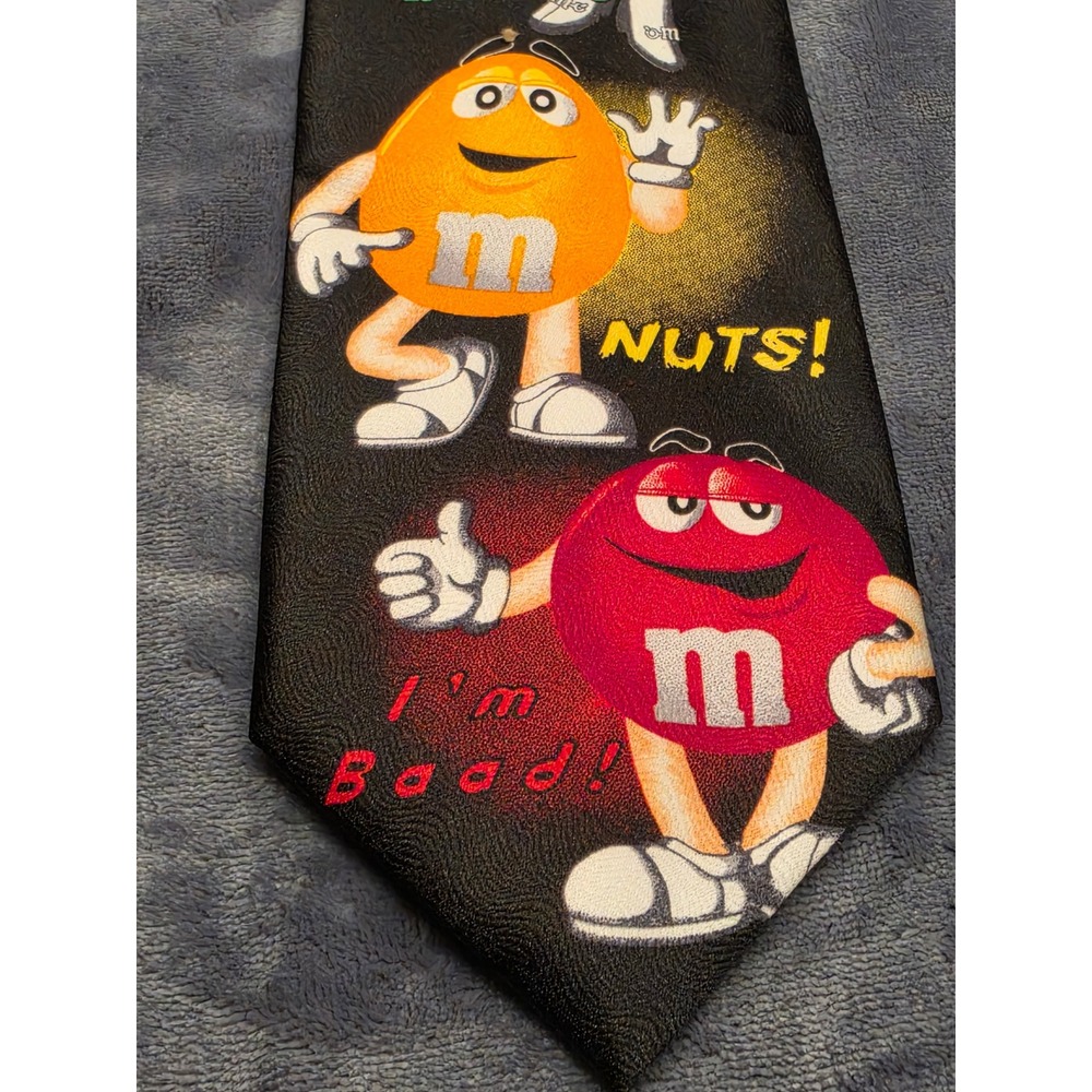 Vintage M&M's With Glow Ralph Marlin Black Novelty Graphic Tie Candy Characters - Picture 2 of 7